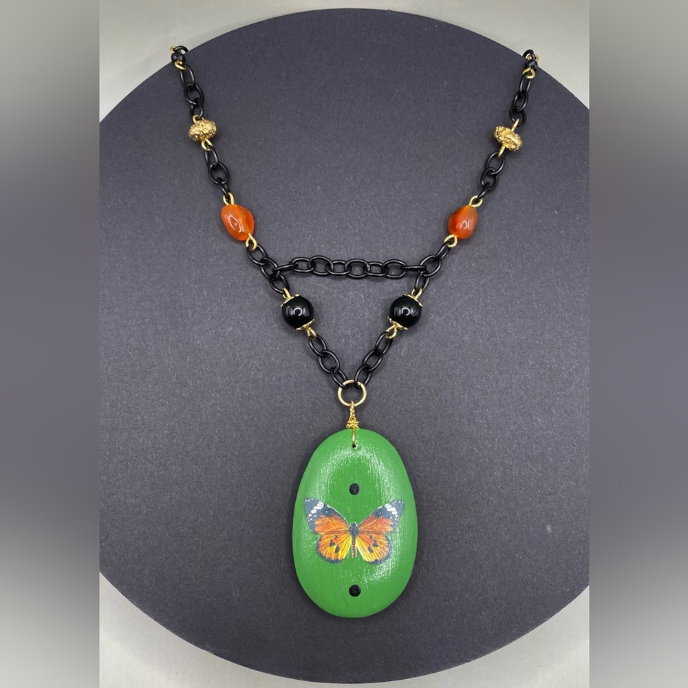🌱🦋Carnelian Obsidian Tourmaline Monarch Butterfly Necklace